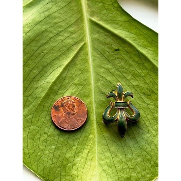 Antique Gold Fleur Di Lis Pendant Brooch - Picture 7 of 9